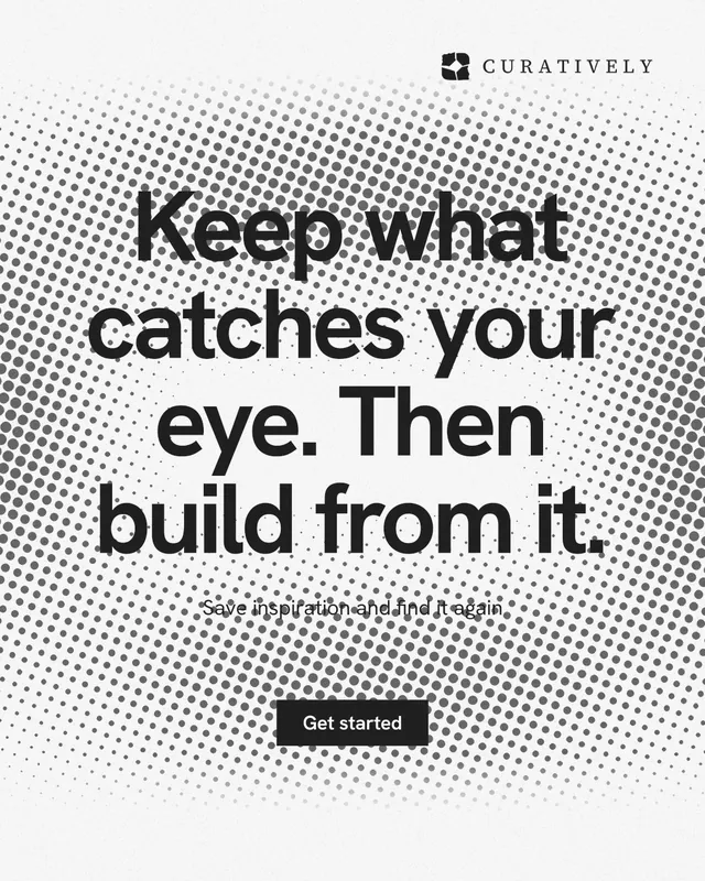 Instagram portrait post for Curatively: "Keep what catches your eye. Then build from it." Swiss style, centred layout, light palette in grey, white.