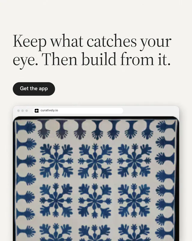 Instagram portrait post for Curatively: "Keep what catches your eye. Then build from it." Data card style, browser layout, light palette in white, grey.