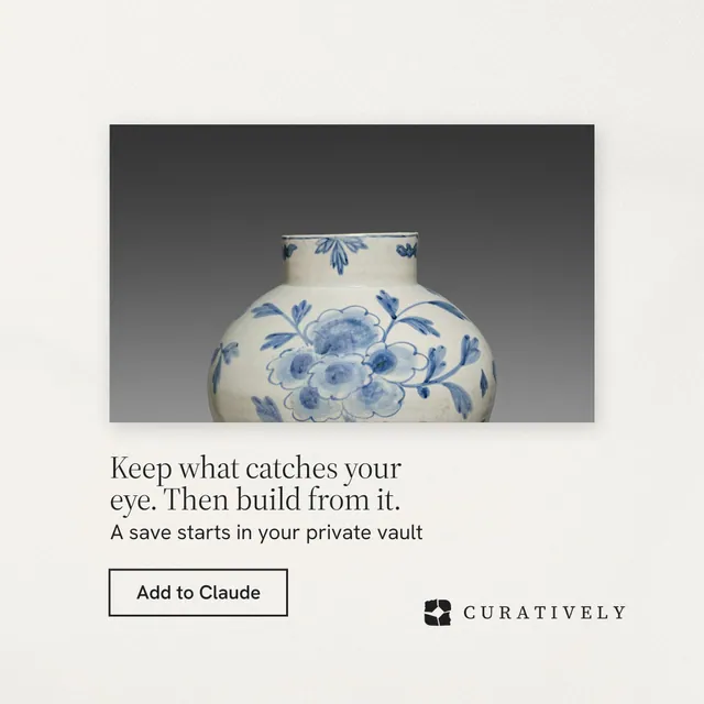 Instagram post for Curatively: "Keep what catches your eye. Then build from it." Editorial style, bottom layout, light palette in white, grey.