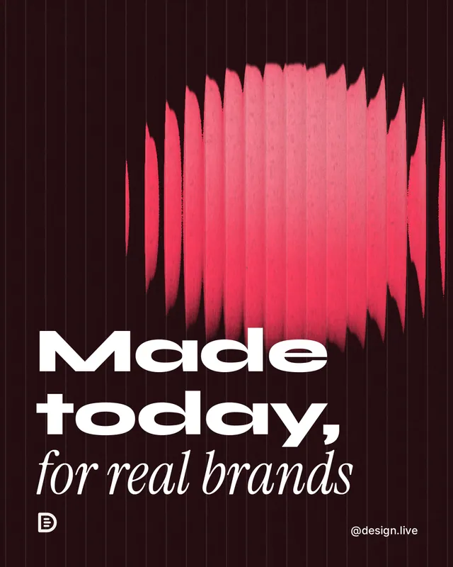 Instagram portrait post for design.live: "Made today, for real brands". Auto 4x5 style, technique:shader field layout, dark palette in black, red.