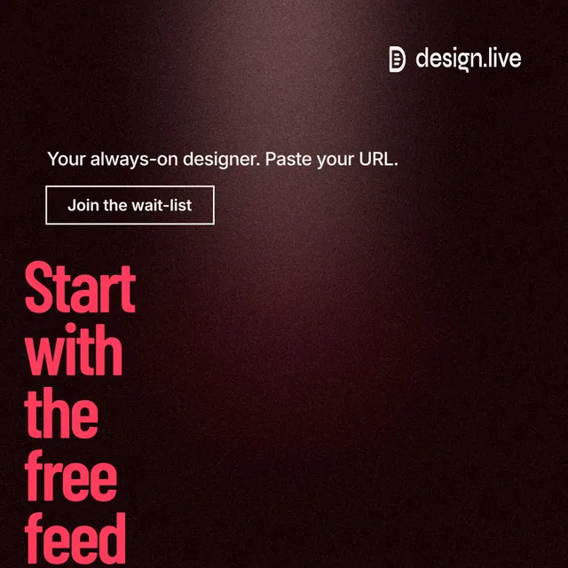 Instagram post for design.live: "Start with the free feed". Dark deco style, oversized layout, dark palette in black, red.