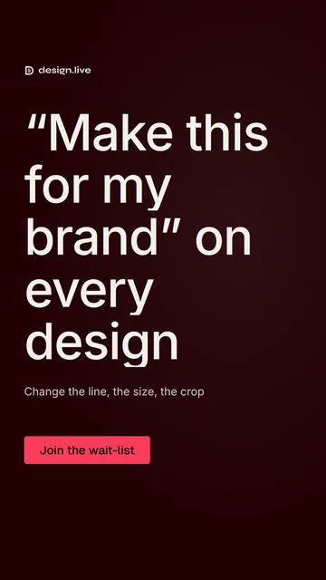 Video for design.live: "“Make this for my brand” on every design". Kinetic type grid, 7.0 s, dark palette.