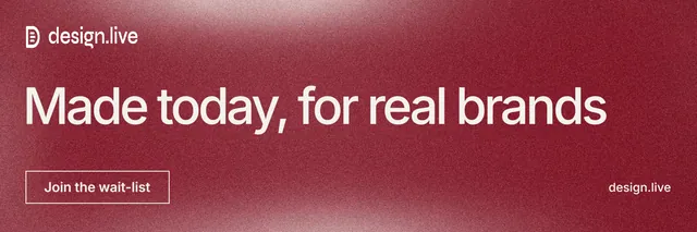 X header for design.live: "Made today, for real brands". Cyanotype style, poster layout, dark palette in red.