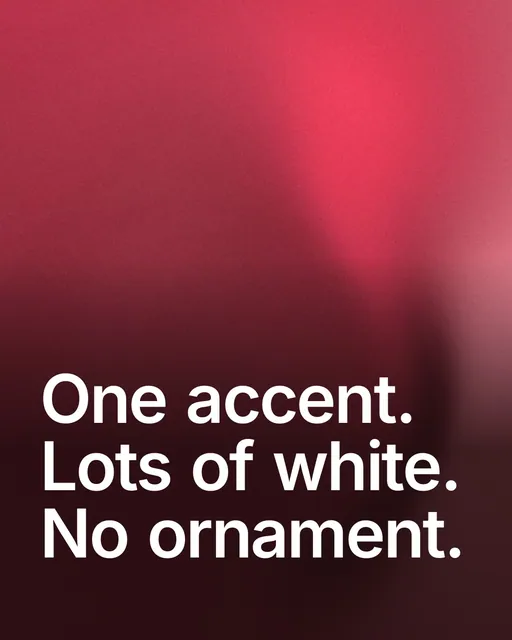 Video for design.live: "One accent. Lots of white. No ornament.". Shader loop, 6.0 s, dark palette.
