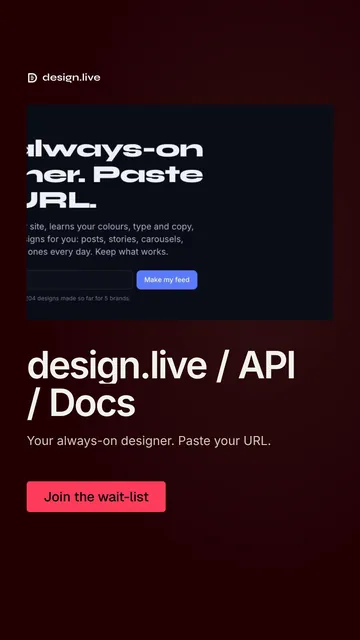 Video for design.live: "design.live / API / Docs". Doc motion loop, 8.0 s, dark palette.