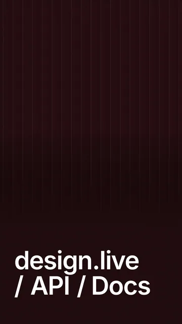 Video for design.live: "design.live / API / Docs". Shader loop, 6.0 s, dark palette.