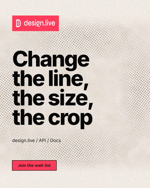 Instagram portrait post for design.live: "Change the line, the size, the crop". Ink sticker style, announce layout, light palette in orange, grey.