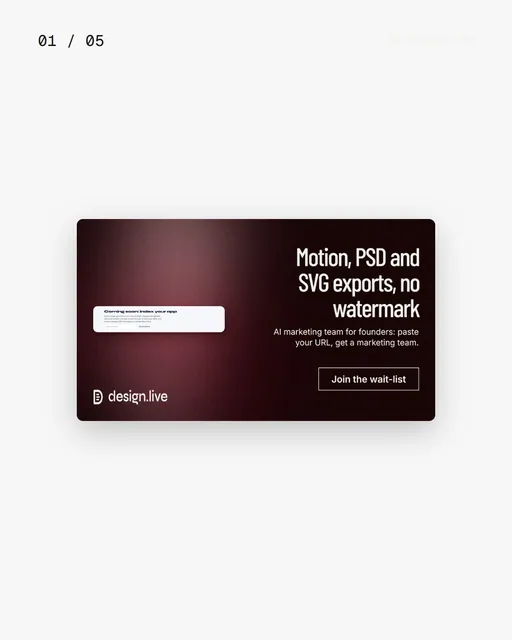 Video for design.live. Ad flipbook, 7.5 s, light palette.