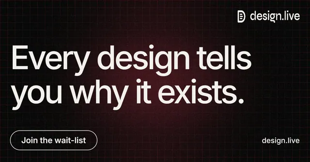 Social ad for design.live: "Every design tells you why it exists." Phosphor atlas style, poster layout, dark palette in black, grey.
