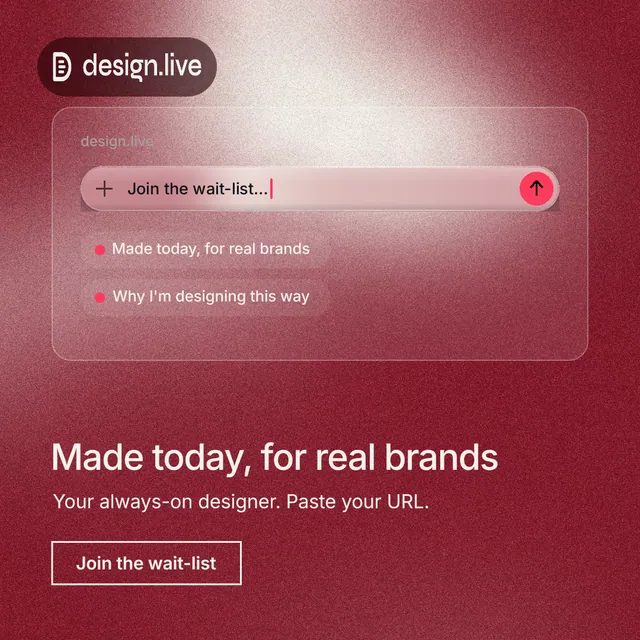 Instagram post for design.live: "Made today, for real brands". Cyanotype style, bottom layout, dark palette in red.