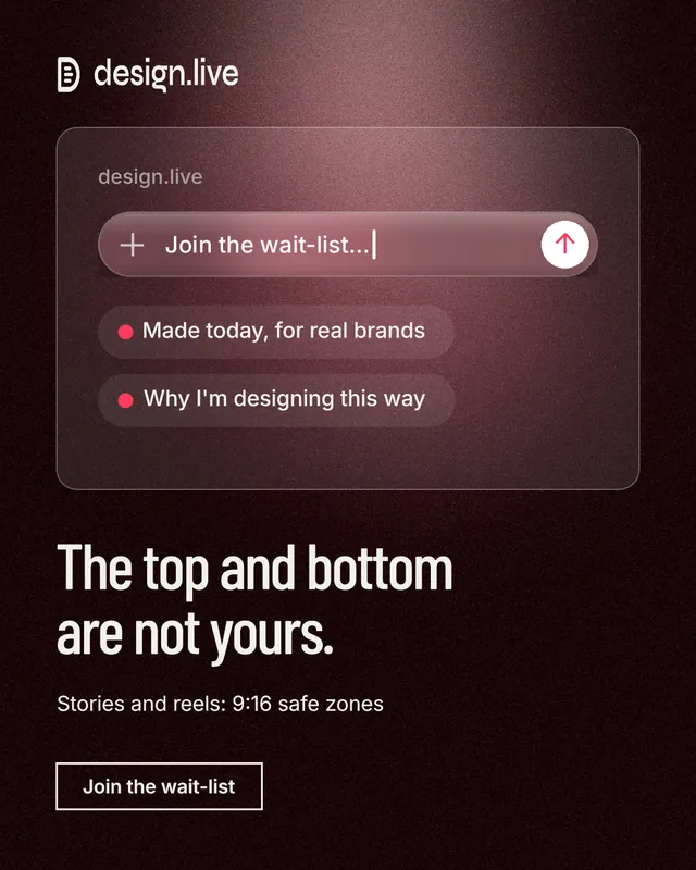 Instagram portrait post for design.live: "The top and bottom are not yours." Dark deco style, bottom layout, dark palette in black, red, grey.