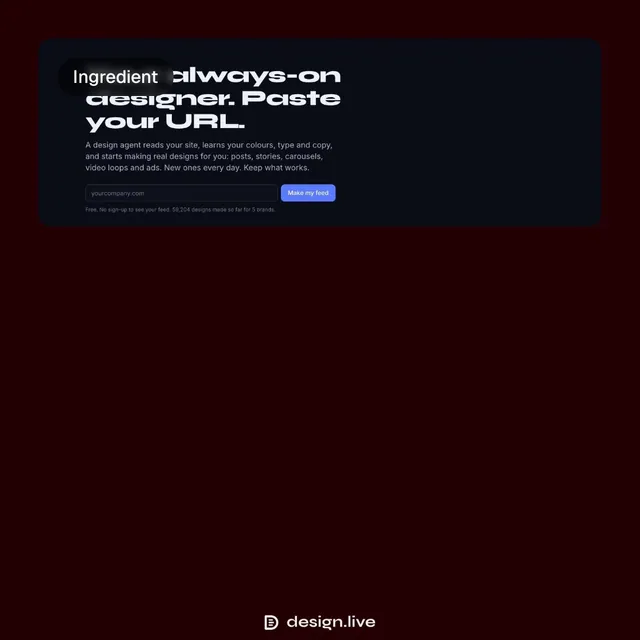 Video for design.live: "Keep, skip and mark useful; edit the direction in chat". Before after wipe, 6.0 s, dark palette.