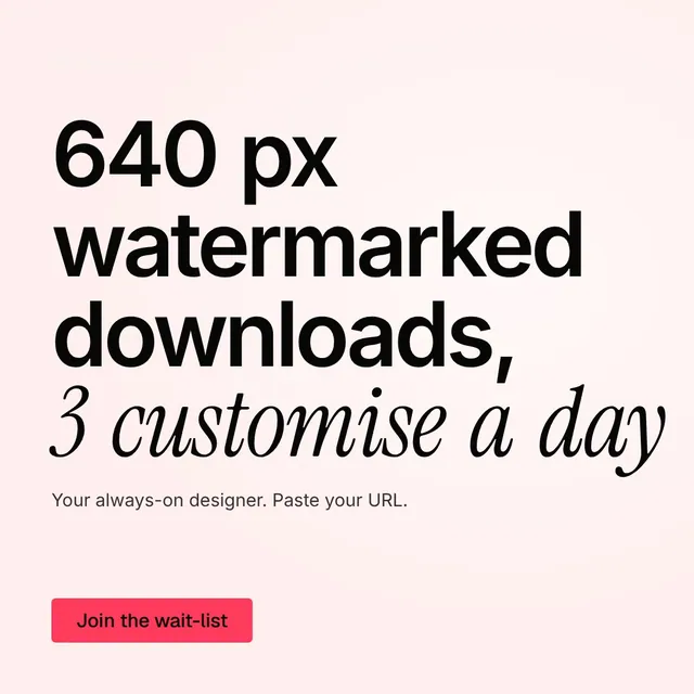 Video for design.live: "640 px watermarked downloads, 3 customise a day". Doc motion loop, 6.0 s, light palette.