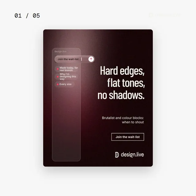 Video for design.live. Ad flipbook, 7.5 s, light palette.