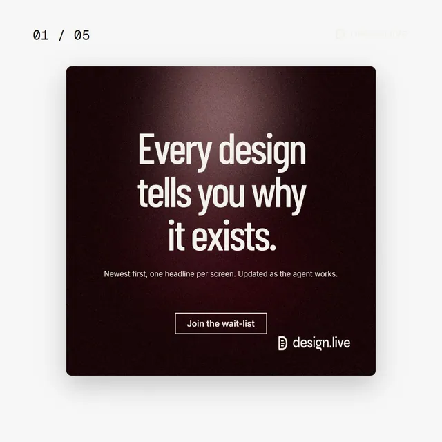 Video for design.live. Ad flipbook, 7.5 s, light palette.