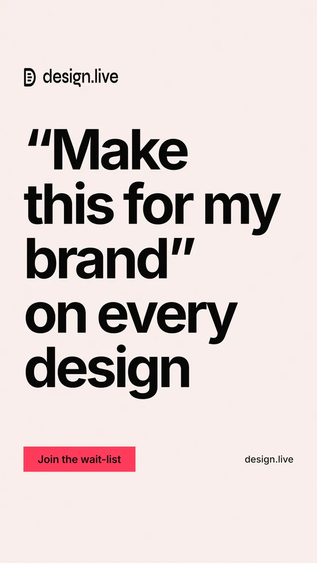 Instagram story for design.live: "“Make this for my brand” on every design". Swiss style, poster layout, light palette in white, grey.