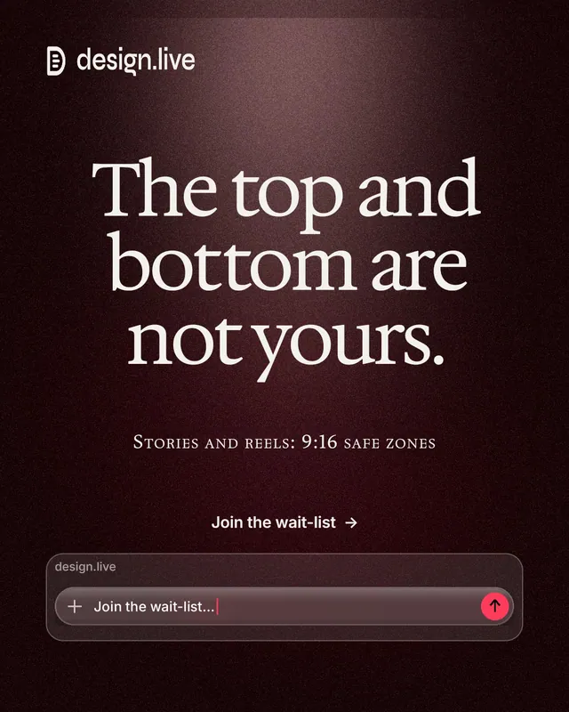 Instagram portrait post for design.live: "The top and bottom are not yours." Dark deco style, smallcaps layout, dark palette in red, black, grey.