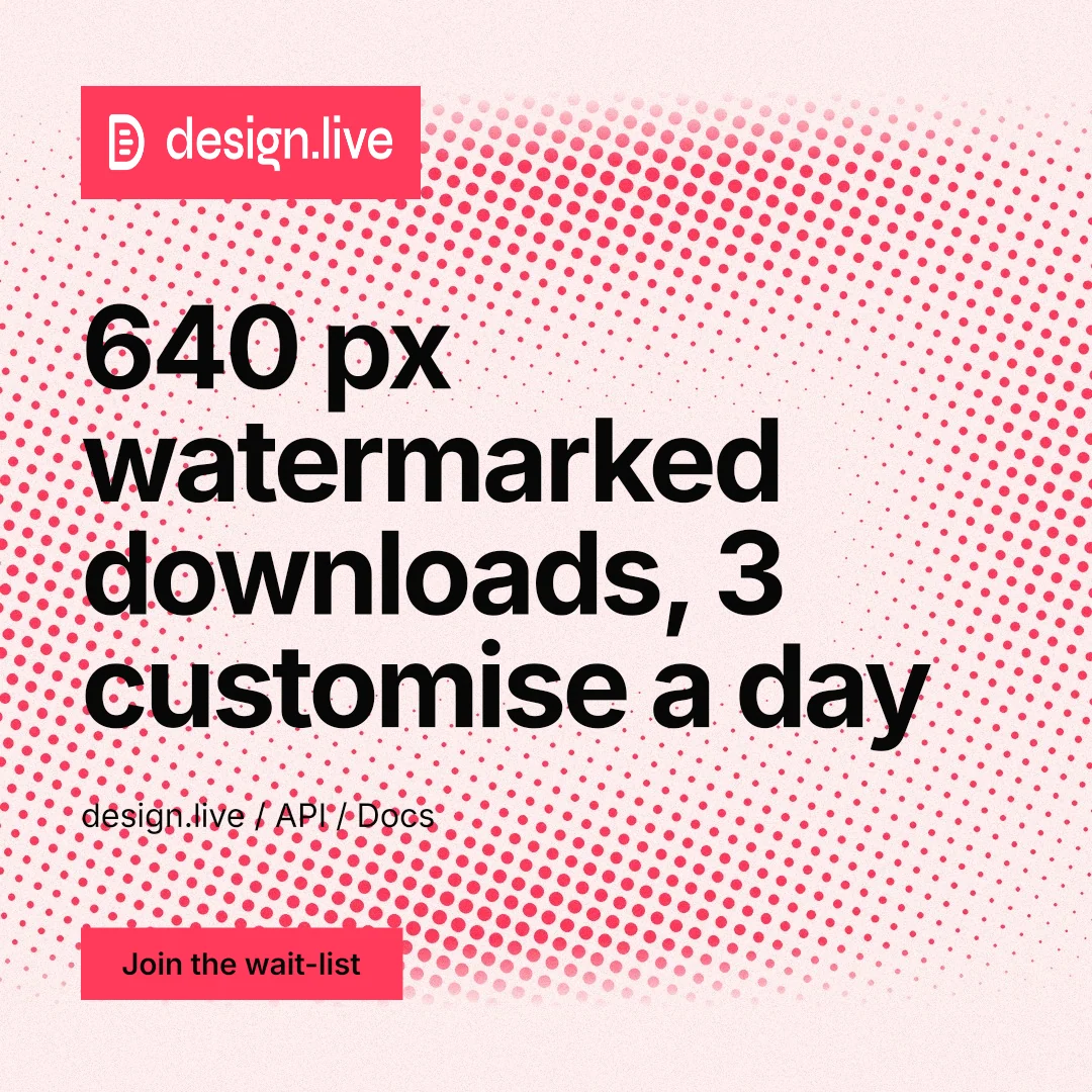 Instagram post for design.live: "640 px watermarked downloads, 3 customise a day". Swiss style, announce layout, light palette in red, white.