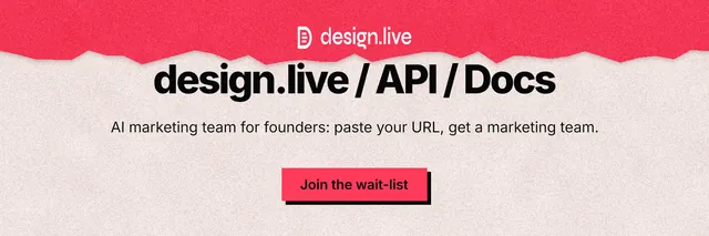 X header for design.live: "design.live / API / Docs". Paper trio style, centred layout, light palette in orange, red.