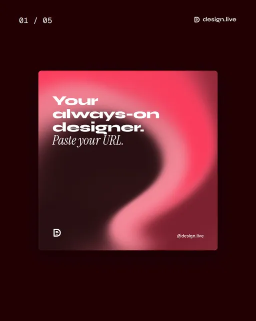 Video for design.live. Ad flipbook, 7.5 s, dark palette.