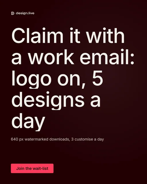 Video for design.live: "Claim it with a work email: logo on, 5 designs a day". Doc motion loop, 8.0 s, dark palette.