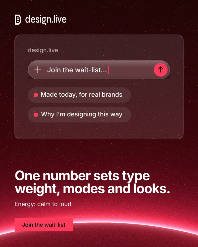 Instagram portrait post for design.live: "One number sets type weight, modes and looks." Swiss style, bottom layout, dark palette in black, red.