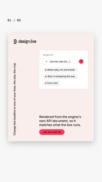 Video for design.live. Ad flipbook, 7.5 s, light palette.