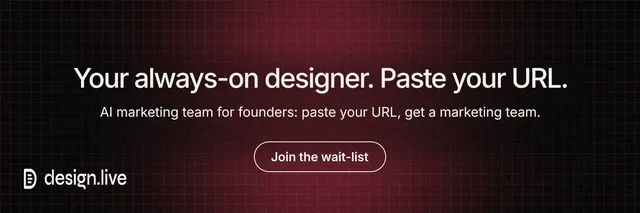 X header for design.live: "Your always-on designer. Paste your URL." Phosphor atlas style, centred layout, dark palette in black, red, grey.