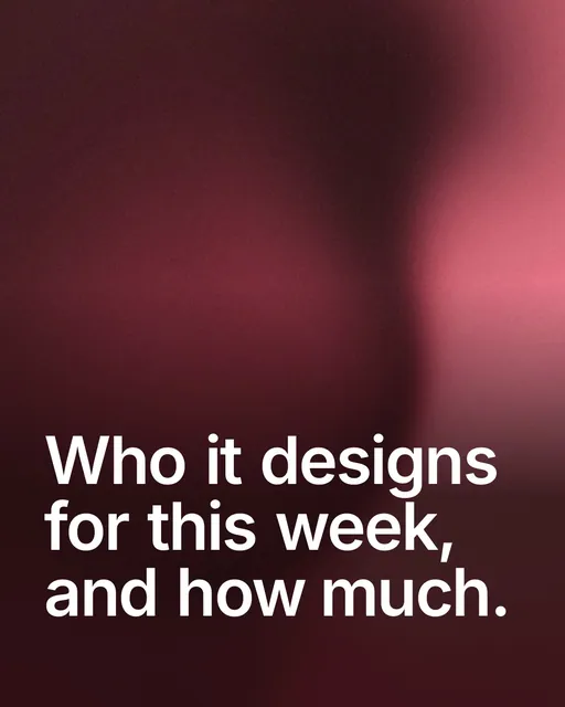 Video for design.live: "Who it designs for this week, and how much.". Shader loop, 6.0 s, dark palette.