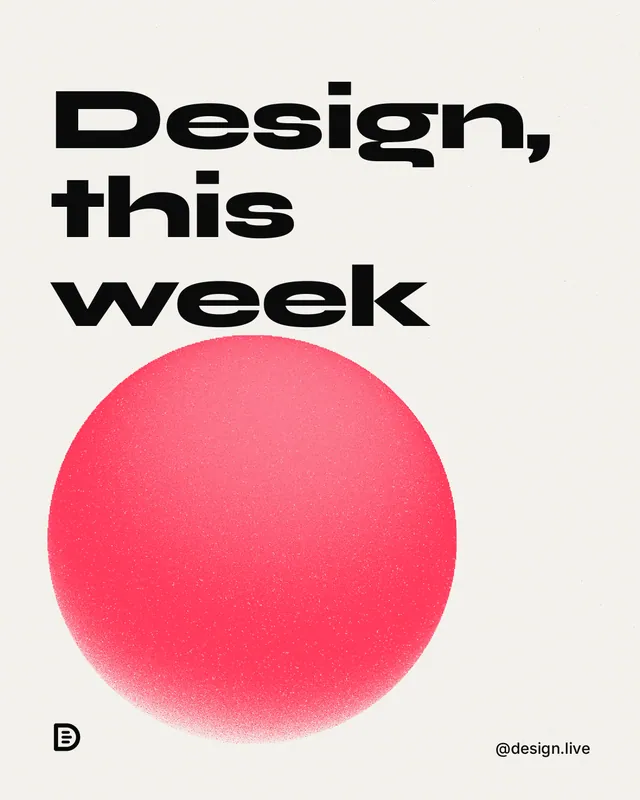 Instagram portrait post for design.live: "Design, this week". Auto 4x5 style, technique:shader field layout, light palette in white, red.