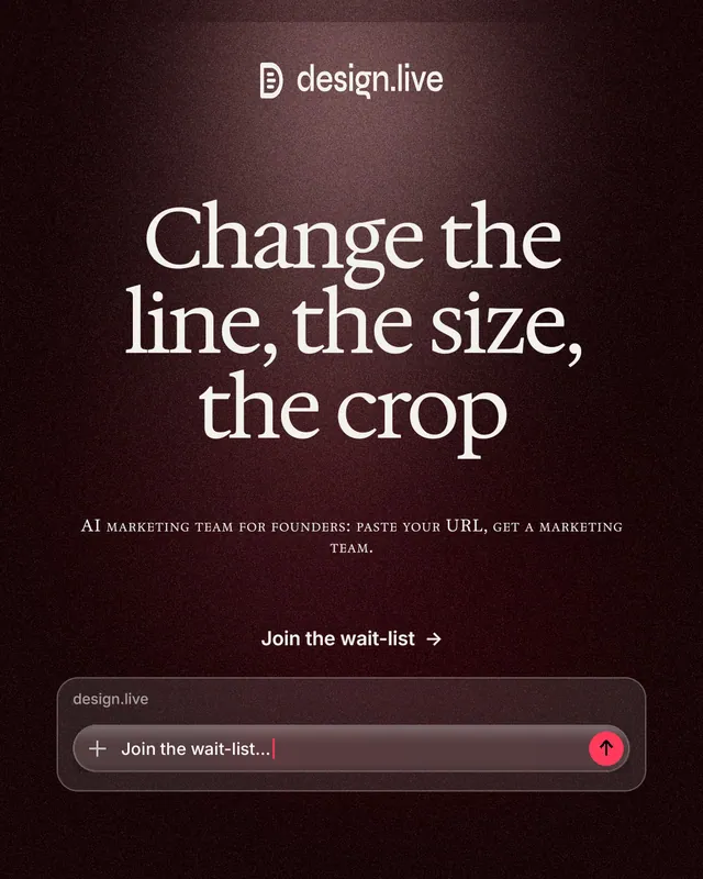 Instagram portrait post for design.live: "Change the line, the size, the crop". Dark deco style, smallcaps layout, dark palette in red, black, grey.