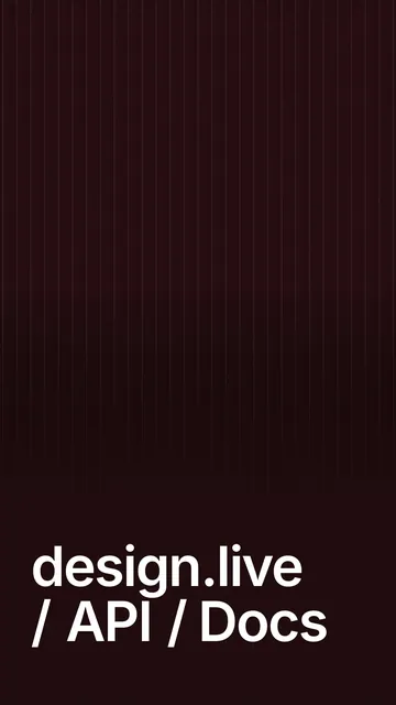 Video for design.live: "design.live / API / Docs". Shader loop, 6.0 s, dark palette.