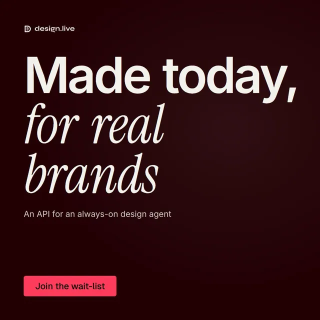 Video for design.live: "Made today, for real brands". Doc motion loop, 6.0 s, dark palette.