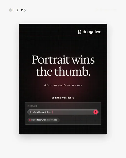 Video for design.live. Ad flipbook, 7.5 s, light palette.