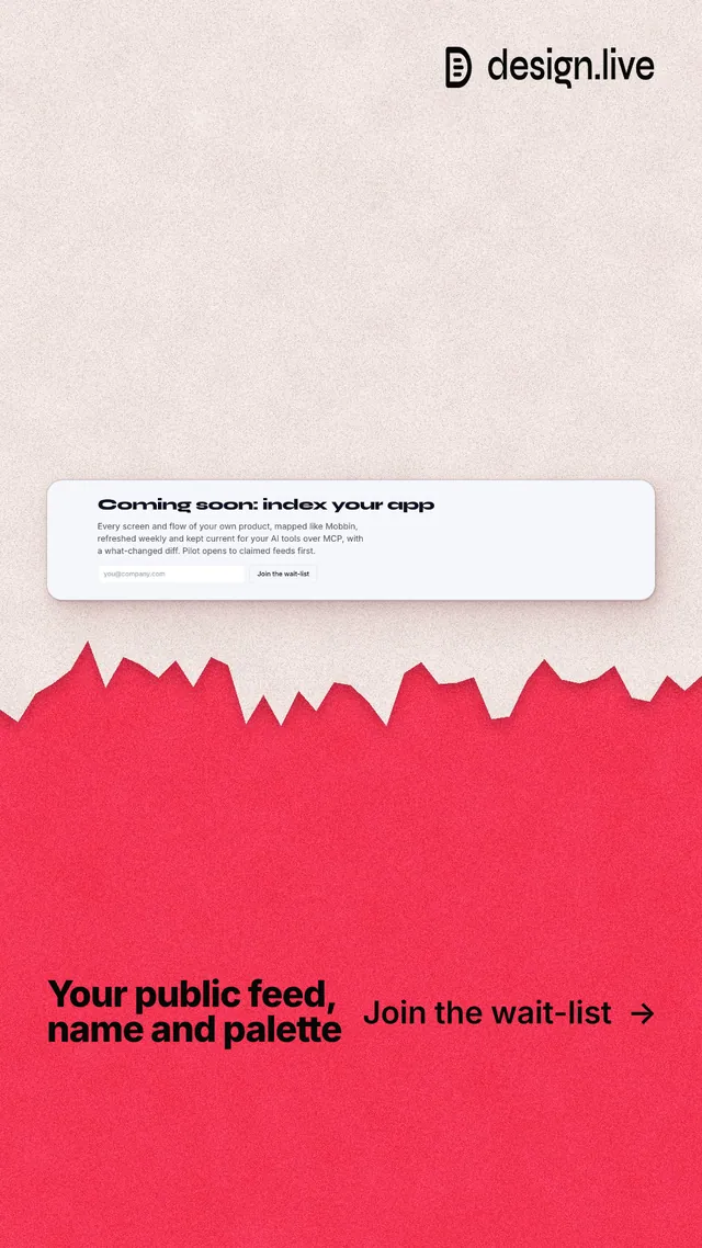 Instagram story for design.live: "Your public feed, name and palette". Paper trio style, image led layout, light palette in red, orange, white.