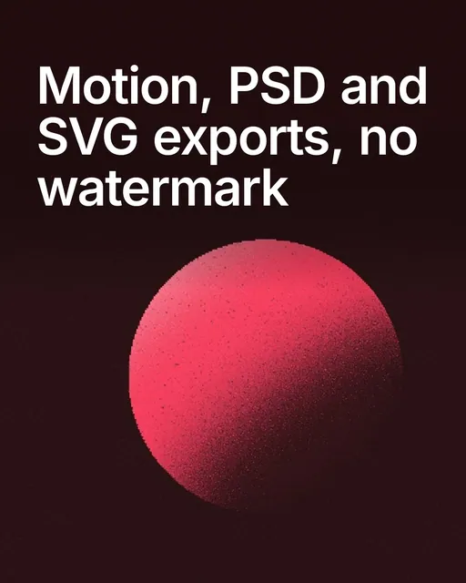 Video for design.live: "Motion, PSD and SVG exports, no watermark". Shader loop, 6.0 s, dark palette.