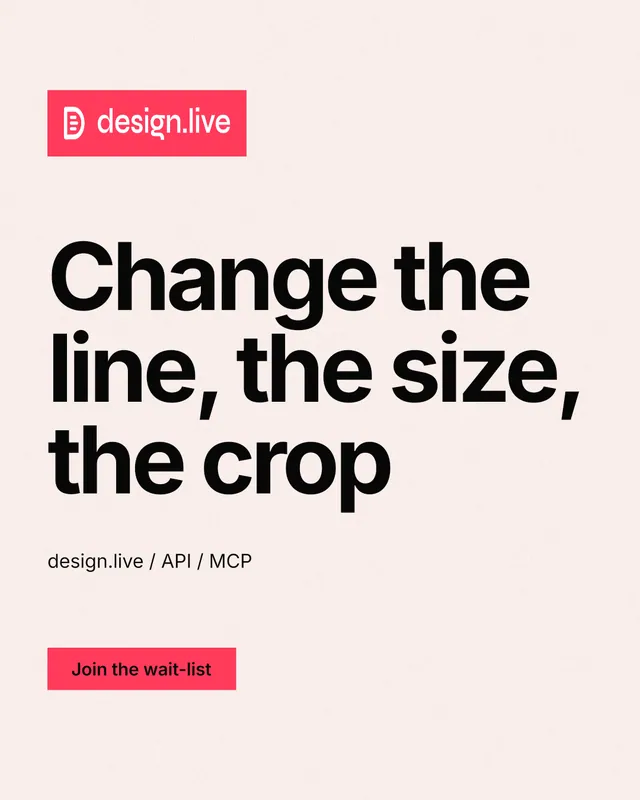 Instagram portrait post for design.live: "Change the line, the size, the crop". Swiss style, announce layout, light palette in white, red.
