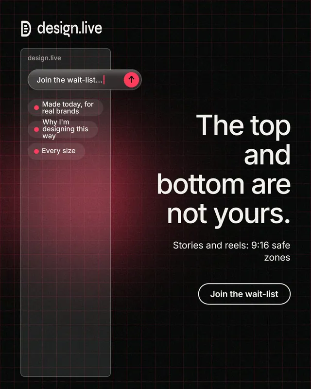 Instagram portrait post for design.live: "The top and bottom are not yours." Phosphor atlas style, right layout, dark palette in black, red, grey.