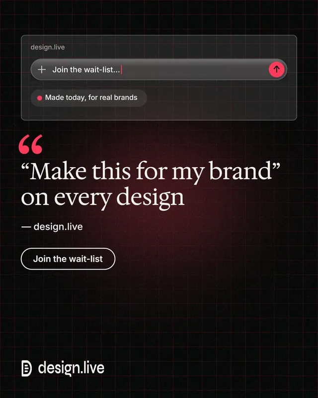 Instagram portrait post for design.live: "“Make this for my brand” on every design". Phosphor atlas style, quote layout, dark palette in black, grey.