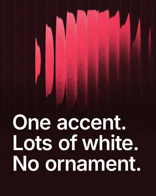 Video for design.live: "One accent. Lots of white. No ornament.". Shader loop, 6.0 s, dark palette.