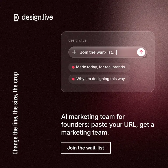 Instagram post for design.live: "Change the line, the size, the crop". Dark deco style, vertical layout, dark palette in black, grey, red.