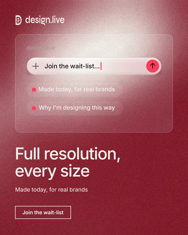 Instagram portrait post for design.live: "Full resolution, every size". Cyanotype style, bottom layout, dark palette in red.