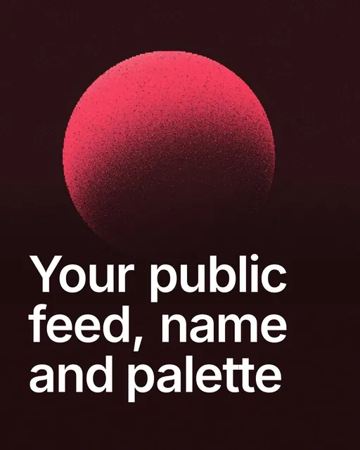 Video for design.live: "Your public feed, name and palette". Shader loop, 6.0 s, dark palette.