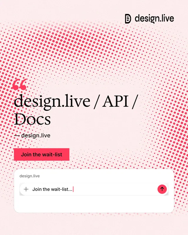 Instagram portrait post for design.live: "design.live / API / Docs". Swiss style, quote layout, light palette in white, red.