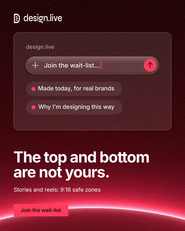 Instagram portrait post for design.live: "The top and bottom are not yours." Swiss style, bottom layout, dark palette in red, black.