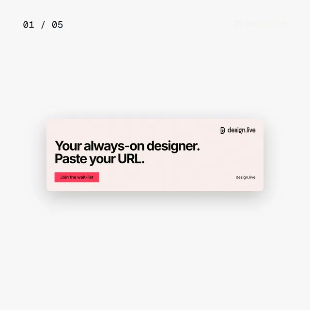 Video for design.live. Ad flipbook, 7.5 s, light palette.
