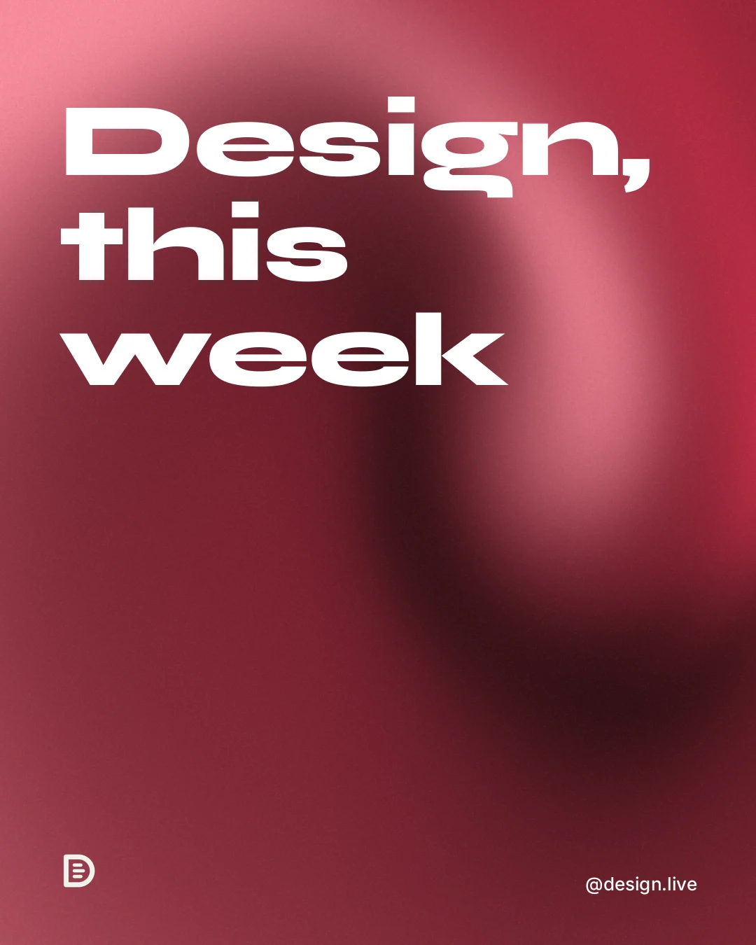 Instagram portrait post for design.live: "Design, this week". Auto 4x5 style, technique:shader field layout, dark palette in red.