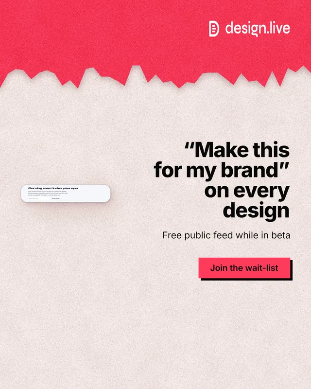 Instagram portrait post for design.live: "“Make this for my brand” on every design". Paper trio style, right layout, light palette in orange, red.
