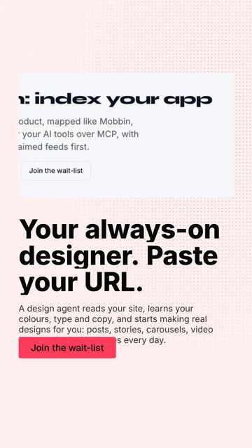 Video for design.live: "Your always-on designer. Paste your URL.". Doc motion loop, 7.0 s, light palette.