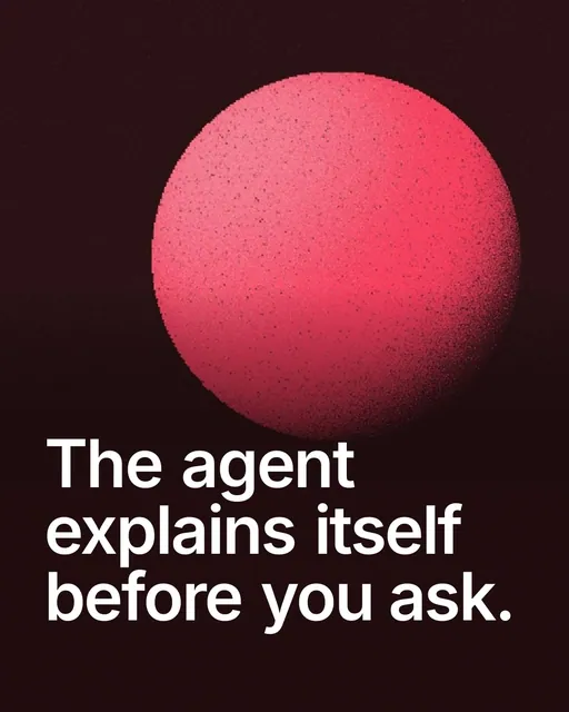 Video for design.live: "The agent explains itself before you ask.". Shader loop, 6.0 s, dark palette.